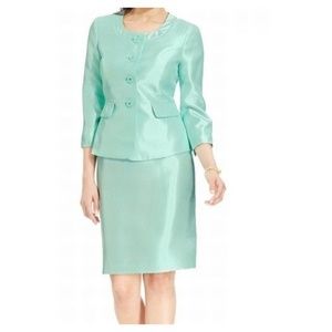 NWT Le Suit Hamptons Mint Green Skirt & Blazer Set